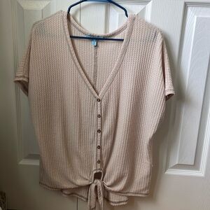 She + Sky button down knit top with tie